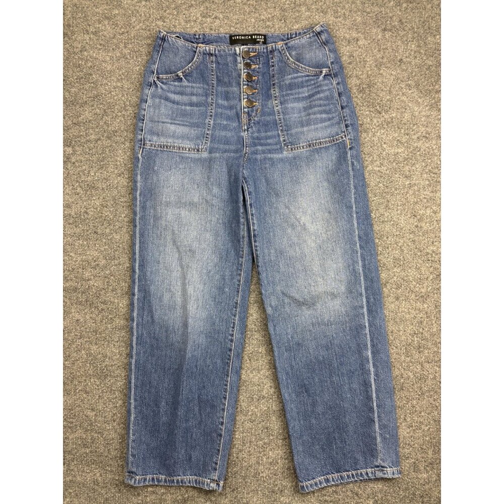 Veronica Beard Crosbie Crop Jeans Womens 27/4‎ Blue High Rise Wide Leg 27x25.5